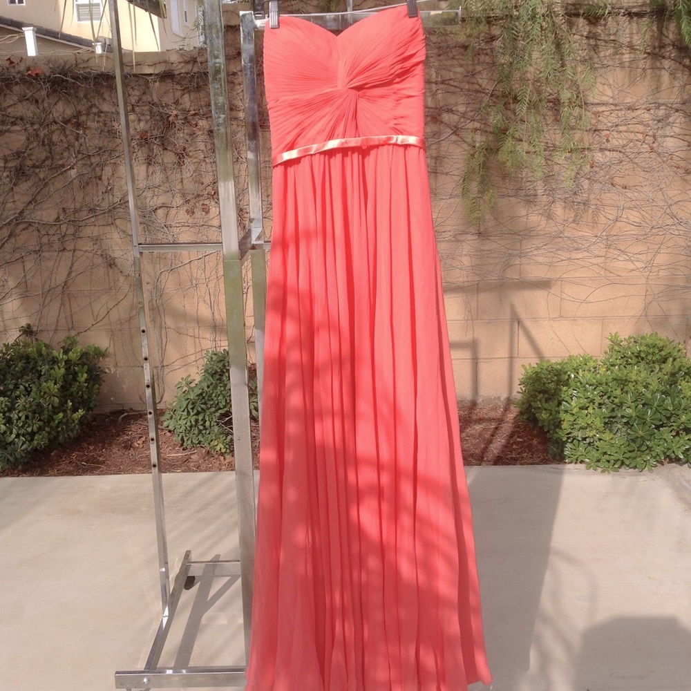 Coral floor length chiffon strapless dress